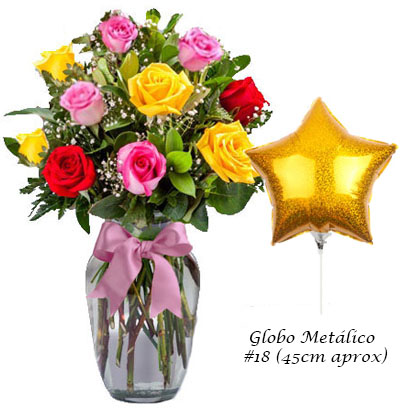 Jarrón 12 rosas mixtas 08