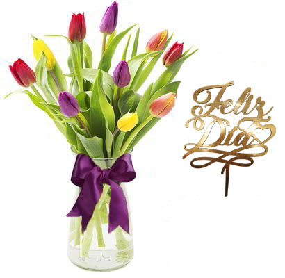 DE12 Jarrón 10 Tulipanes Mixtos