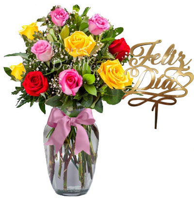 FE6 Jarrón 12 rosas mixtas